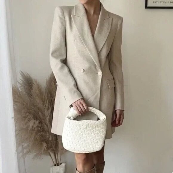 New Zara Double Breasted Lapel Collar Long Taupe Brown Blazer 8370/728/704 Large - Picture 3 of 10